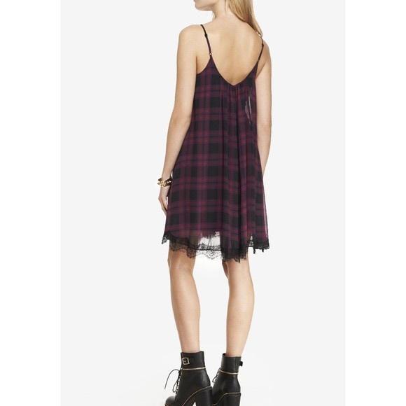 Express Plaid Lace Trim Trapeze Dress - Picture 2 of 4